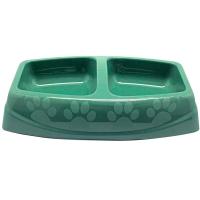 Миска пластик двойная 23,5х15х5см 2*200мл темно-зеленая/Сч0839тз/Евро