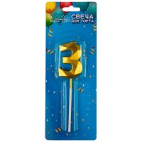 Свеча для торта цифра "3" золотой 107260 /шт/Волшебная страна 
