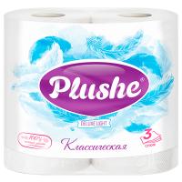 Туалетная бумага 3 слоя "Plushe Deluxe Классик" 4рулонов*15м белый/12шт/89452/
