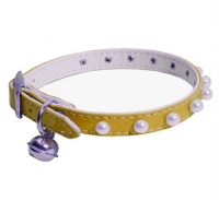 Ошейник синтетик 10мм двойной прошитый с жемчугом и бубенчиком желтый 30см/00210111-04 Ошейник синтетик 10мм двойной прошитый с жемчугом и бубенчиком желтый 30см/00210111-04