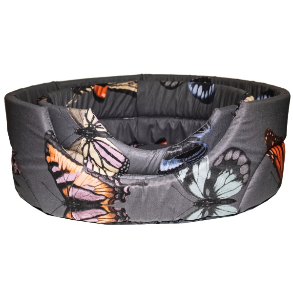 Лежанка овальная стеганая поролоновая хлопок БАБОЧКИ на сером 42*34*18см/DONBARON