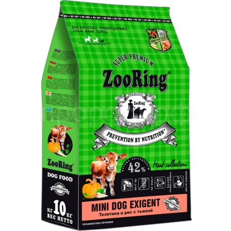Собаки ZooRing Mini Exigent телятина/рис/тыква д/взр.собак мини пород 10кг/316193 Собаки ZooRing Mini Exigent телятина/рис/тыква д/взр.собак мини пород 10кг/316193
