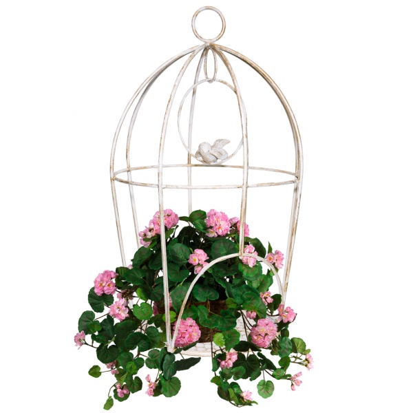 Клетка с птицей садовый декор РЗДИ белый антик/1шт Клетка с птицей садовый декор РЗДИ белый антик/1шт